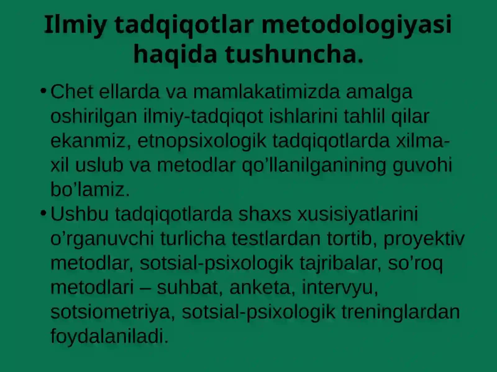Sotsial-psixologik tadqiqotlar metodologiyasi va metodlari 2