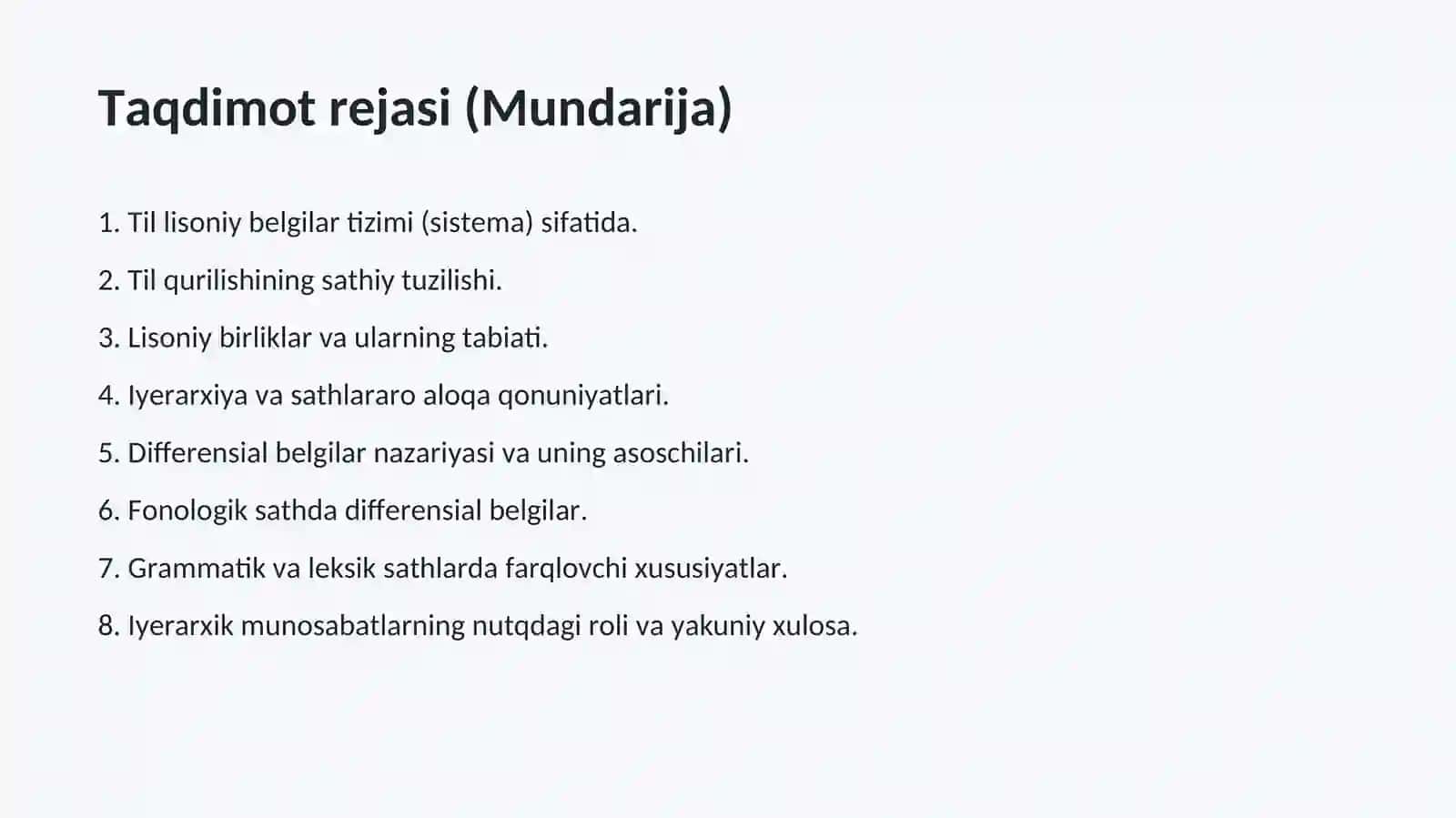 Til tizimining sathlararo iyerarxik munosabatlari va differensial belgilar nazariyasi 2