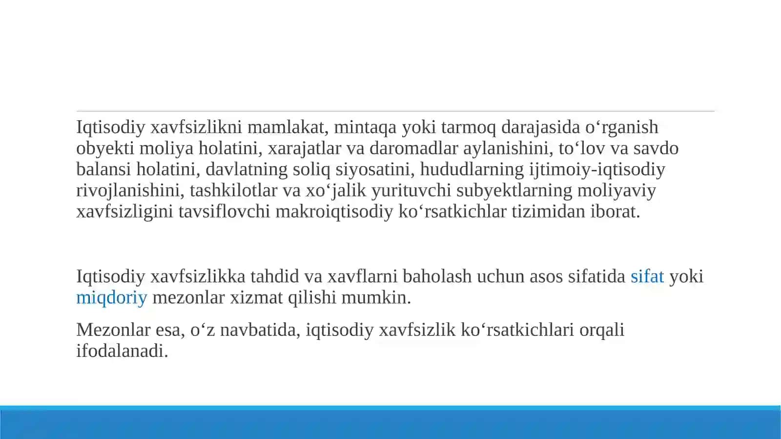 Iqtisodiy xavfsizlik shakllari va asosiy koʼrsatkichlar 2