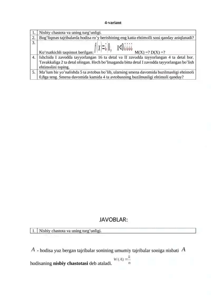 Ehtimollar Nazariyasi va Matematik Statistika Fani 2