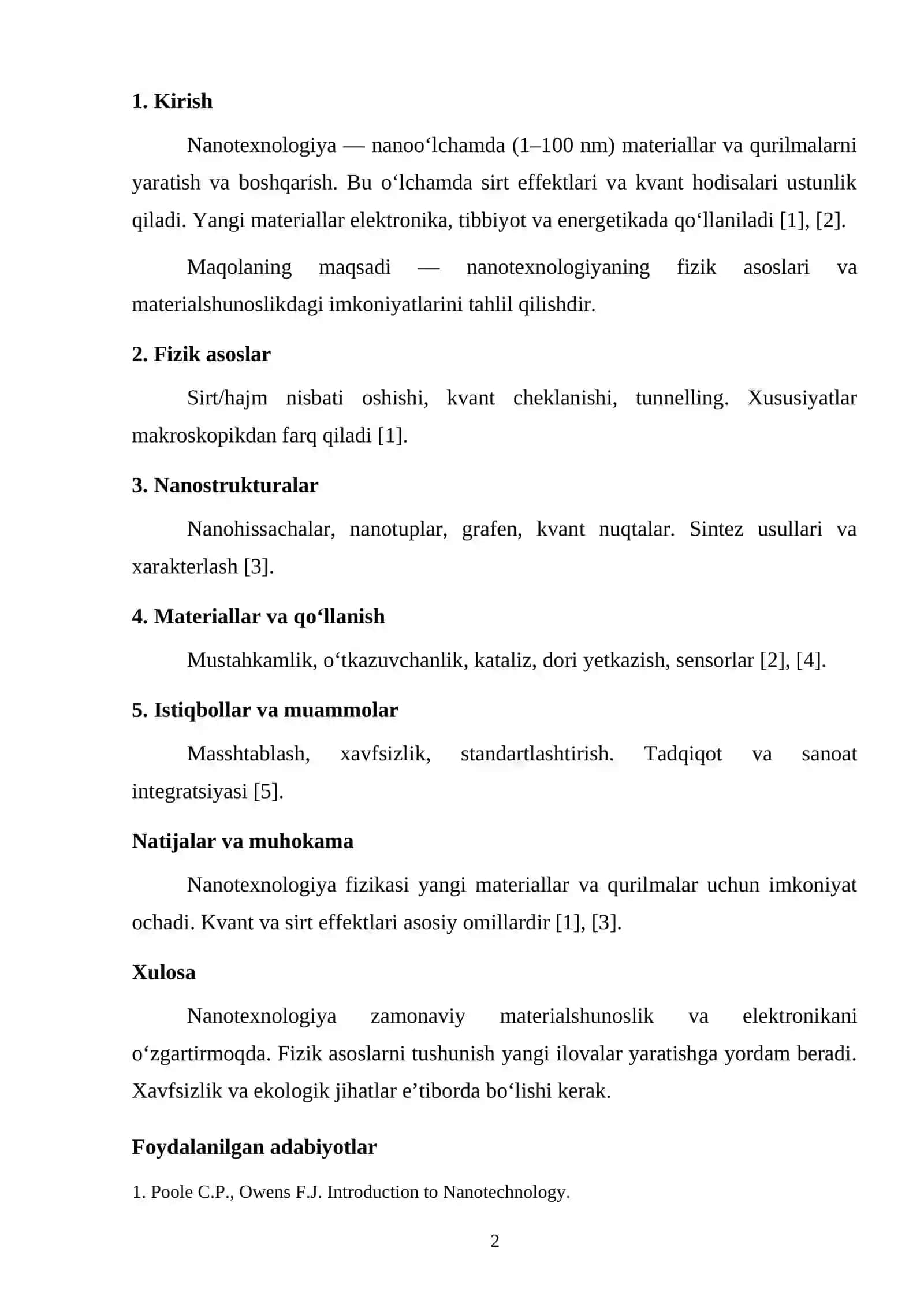 NANOTEXNOLOGIYANING FIZIK ASOSLARI VA ZAMONAVIY MATERIALLAR YARATISHDAGI IMKONIYATLARI 2