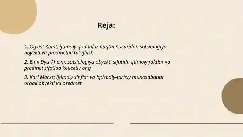 Sotsiologiya klassiklari tomonidan obyekti va predmetining ta'riflanishi 2