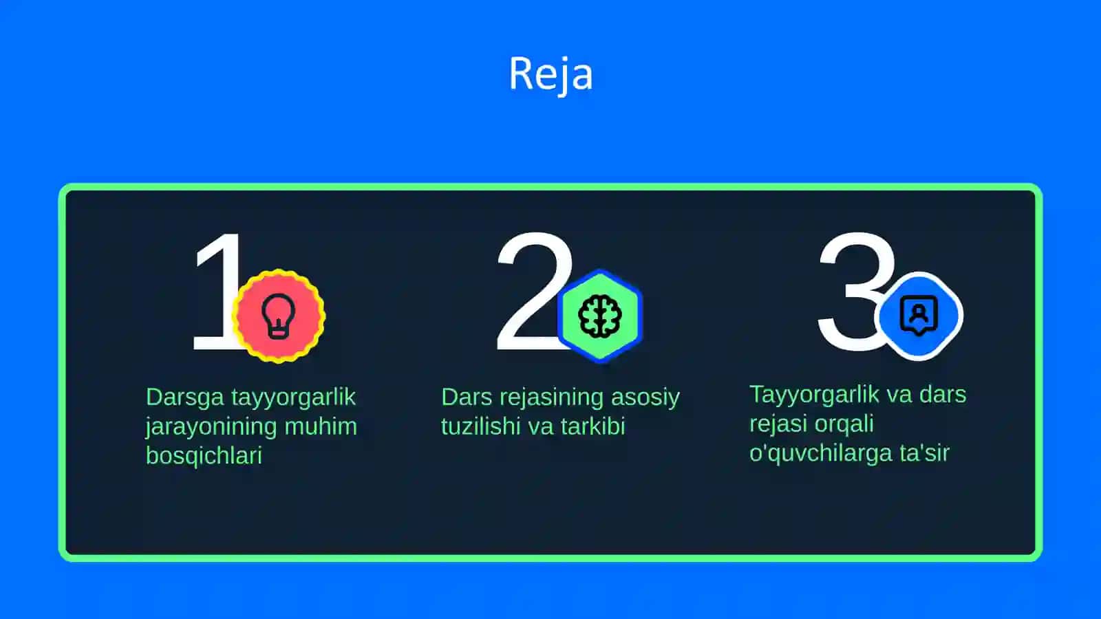 O'qituvchining darsga tayyorgarligi. Dars rejasi 2