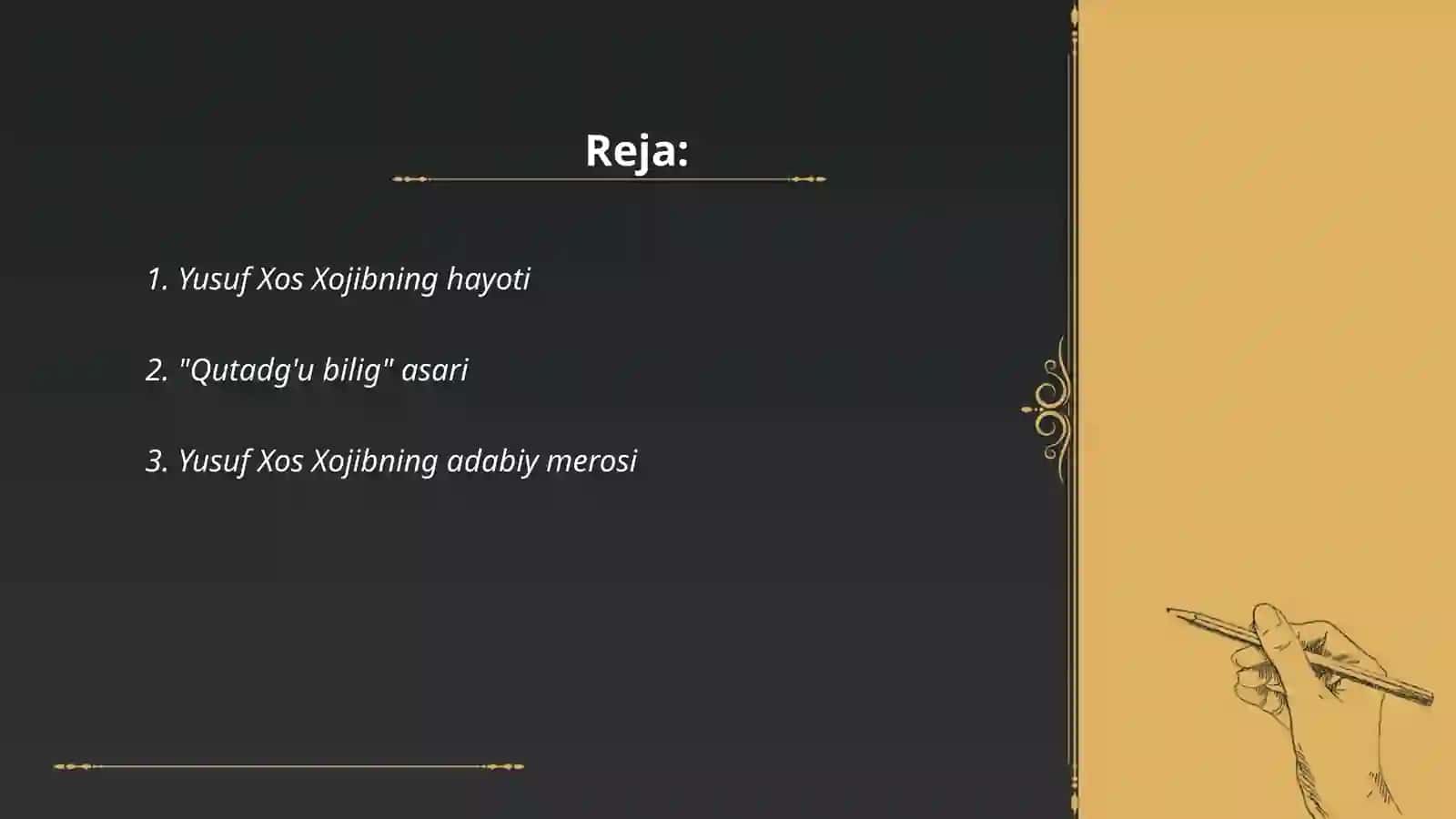 Yusuf Xos Xojib haqida slayd tayyorlash 2