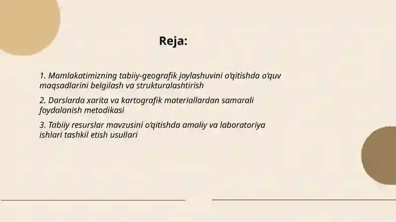 Mamlakatimizning tabiiy-geografik joylashuv o‘rni va tabiiy resruslariga oid mavzularni o‘qitishning metodik xususiyatlari 2