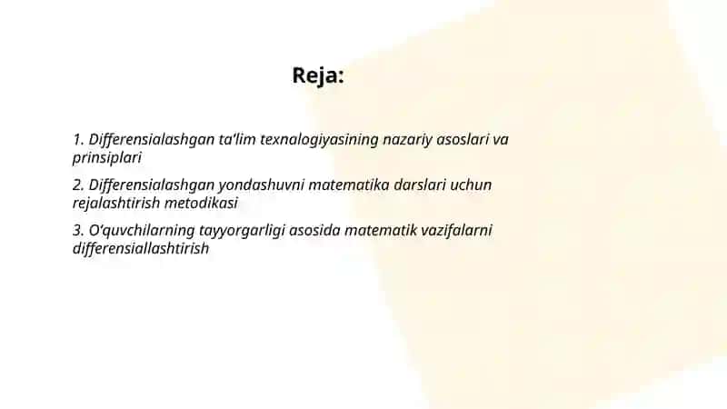 Differensialashgan taʼlim texnologiyasi va uni matematika darsida qoʻllash 2