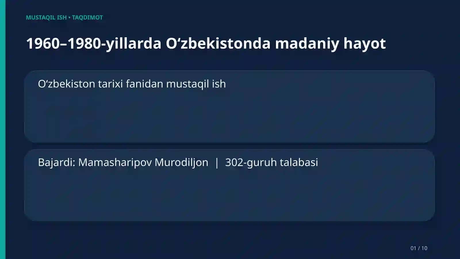 O'zbekiston Tarixi Fanidan Tayyorlangan Taqdimot 2