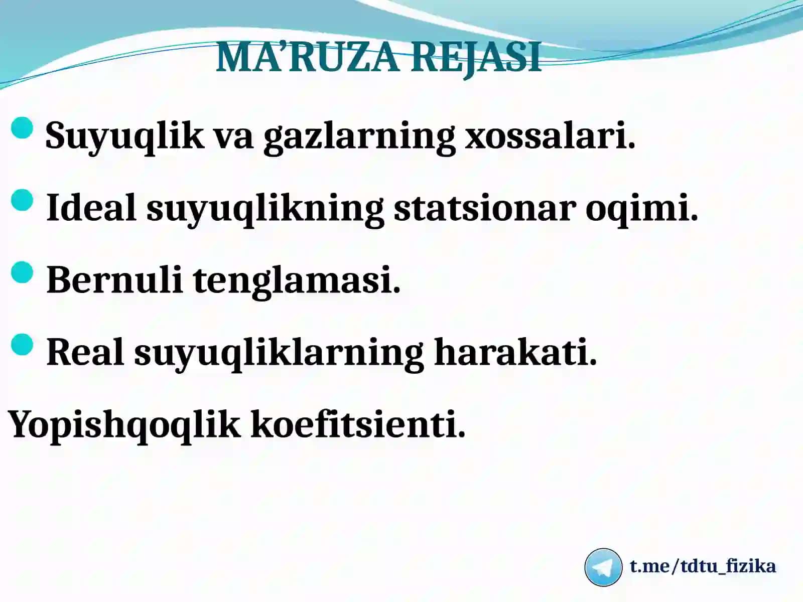 TO'SHKENT DAVLAT TEXNIKA UNIVERSITETI MA’RUZA№6 2