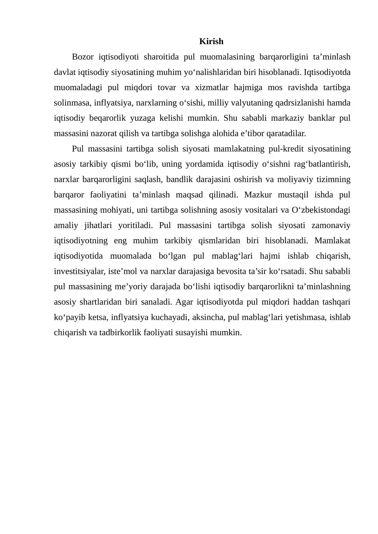 PUL MASSASINI TARTIBGA SOLISH SIYOSATI 2