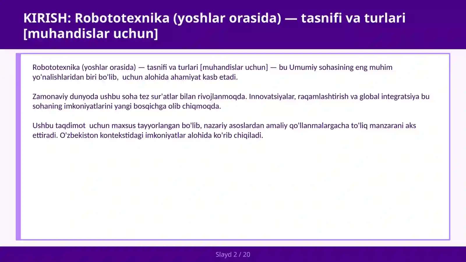 Robototexnika (YOSHLAR ORASIDA) — TASNIFI VA TURLARI [MUHANDISLAR UCHUN] 2