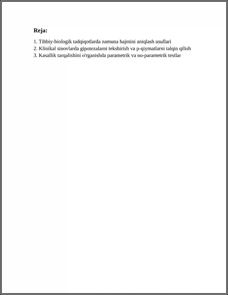 TIBBIY-BIOLOGIK MASALALARNI YECHISHDA MATIMATIK STATISTIKA ELEMETLARIDAN FOYDALANISH 2