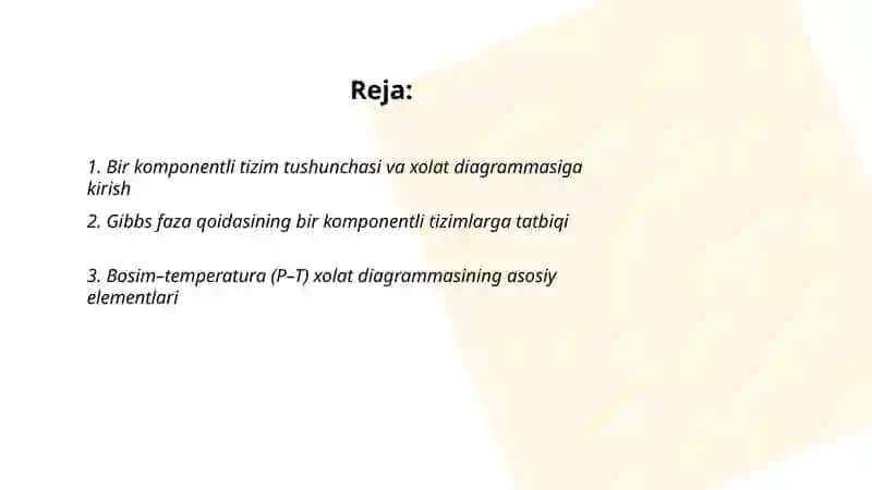 Bir komponentli sistemalar (oltin gugurt ) uchun xolat diagrammasi 2