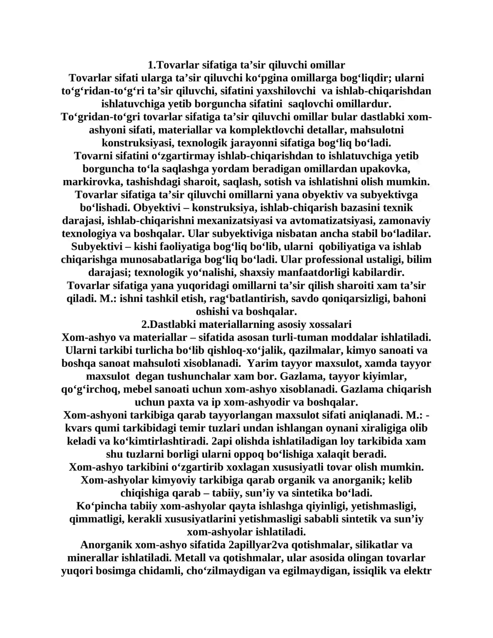 Tovarlar sifatiga ta’sir qiluvchi omillar 2