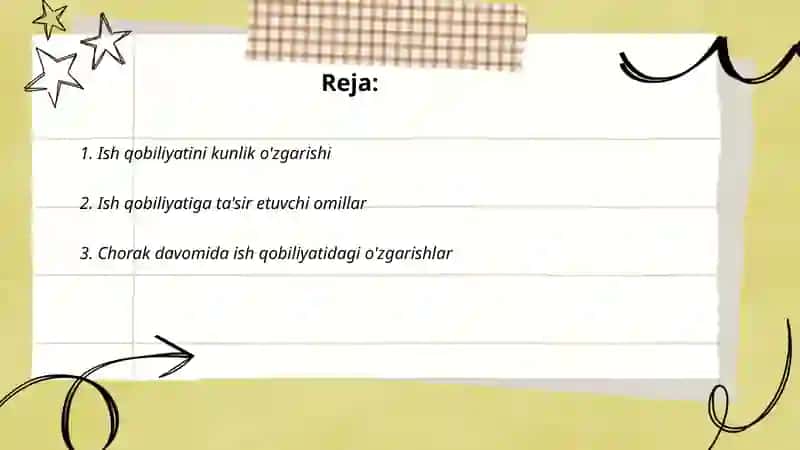 Ish qobiliyatini yil, chorak va kun davomida o'zgarishi 2