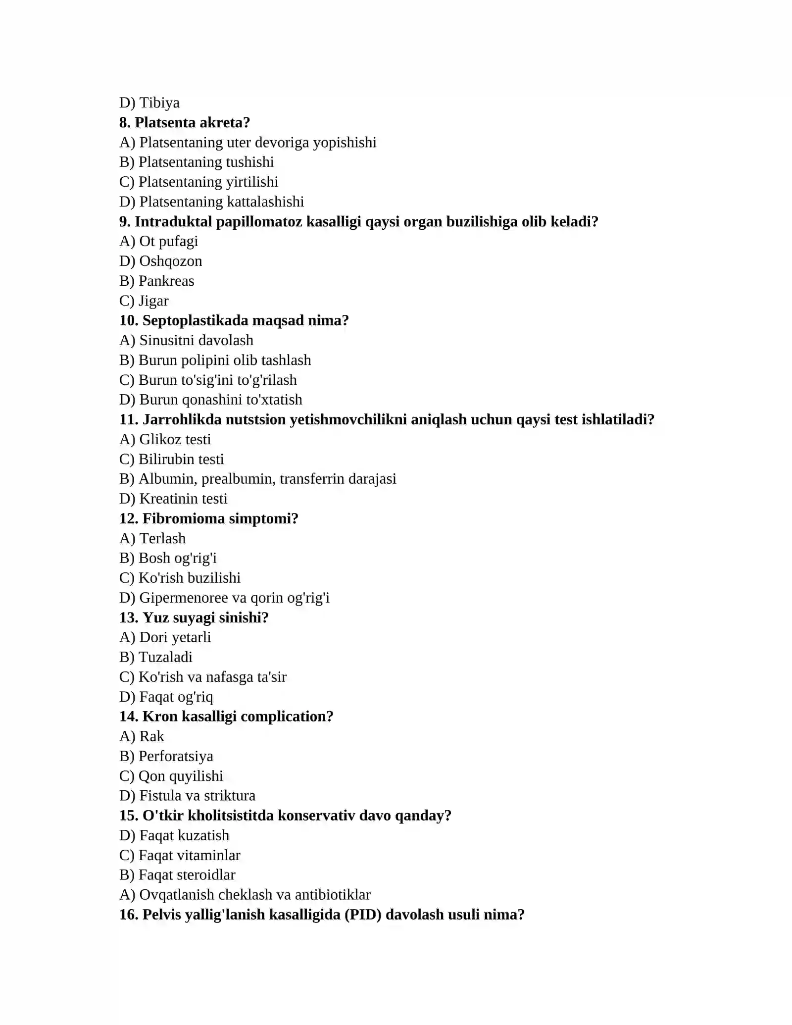 Tibbiyot ishga kirish testlari 2