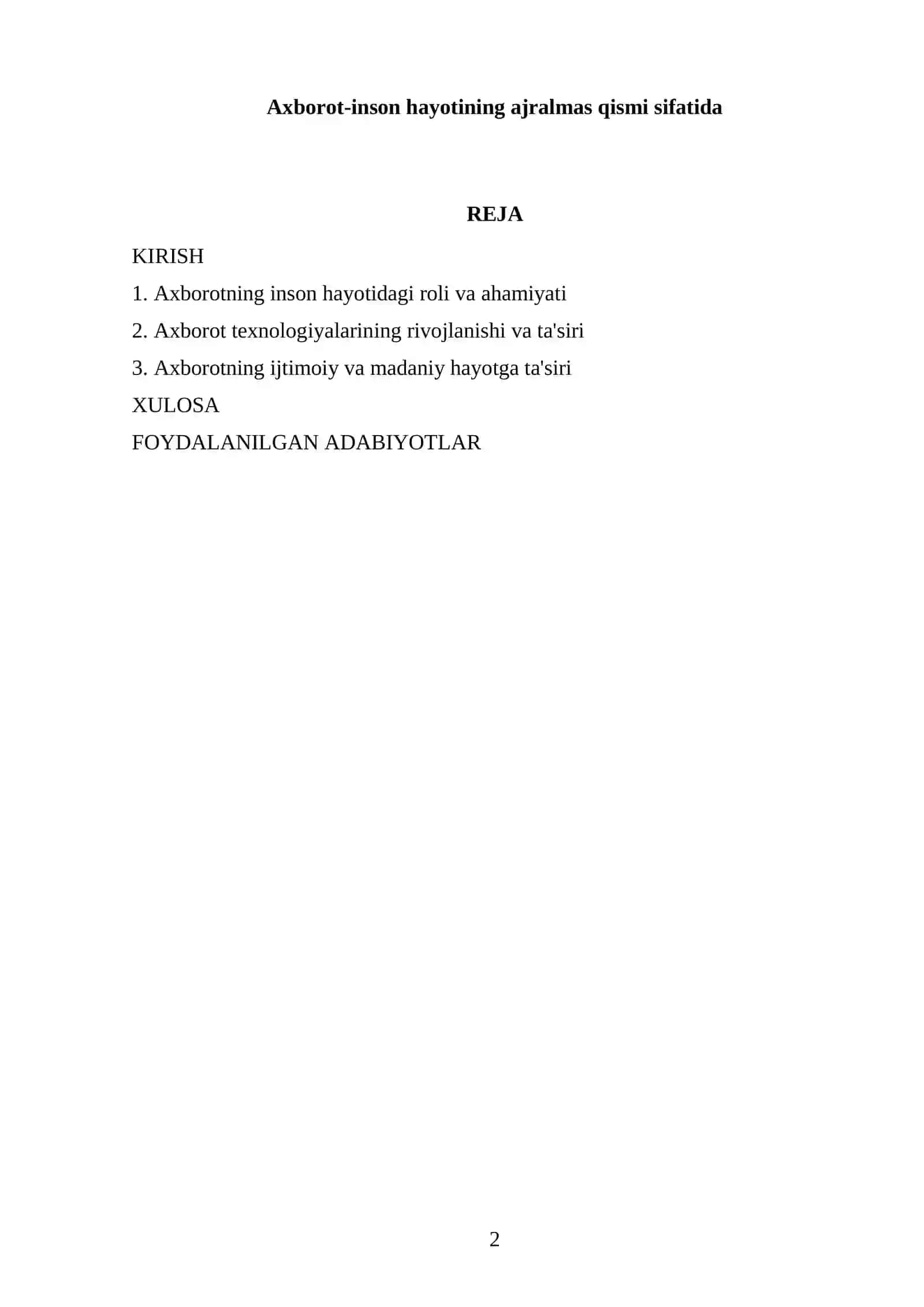 Axborot-inson hayotining ajralmas qismi sifatida 2025-2026 o'quv yili 2