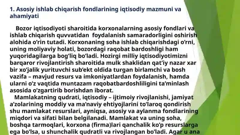 Korxona ning asosiy fondlari va ishlab chiqarish quvvatlari 2
