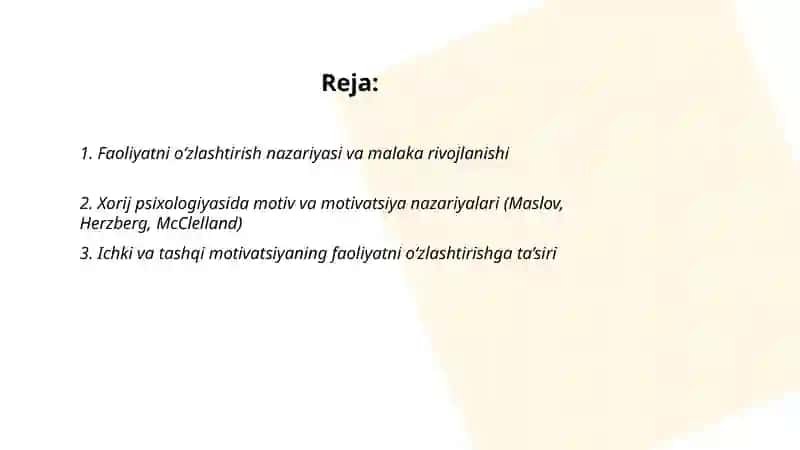 Xorij psixologiyasi motiv va motivatsiya muammosi 2