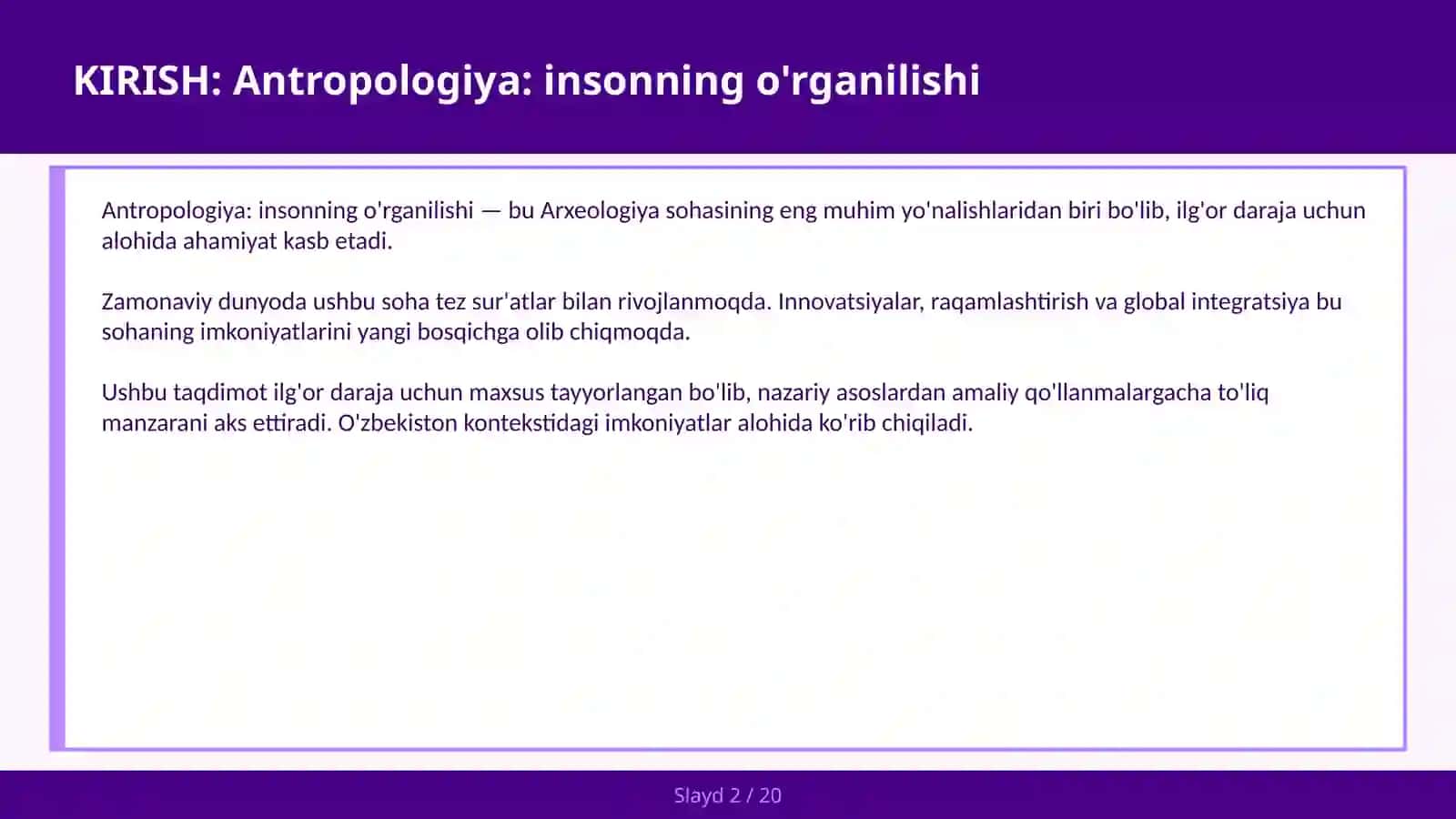 Antropologiya: Insonning O'rganilishi 2