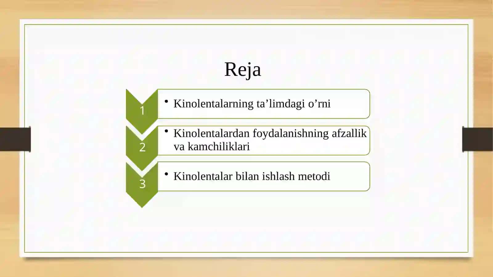 O'quv ekranidan namoyish etilgankinolentalar yordamida mashgulotlar tashkil etish 2