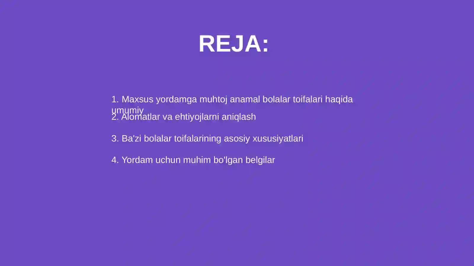 Maxsus yordamga muhtoj anamal bolalar toifalari 2