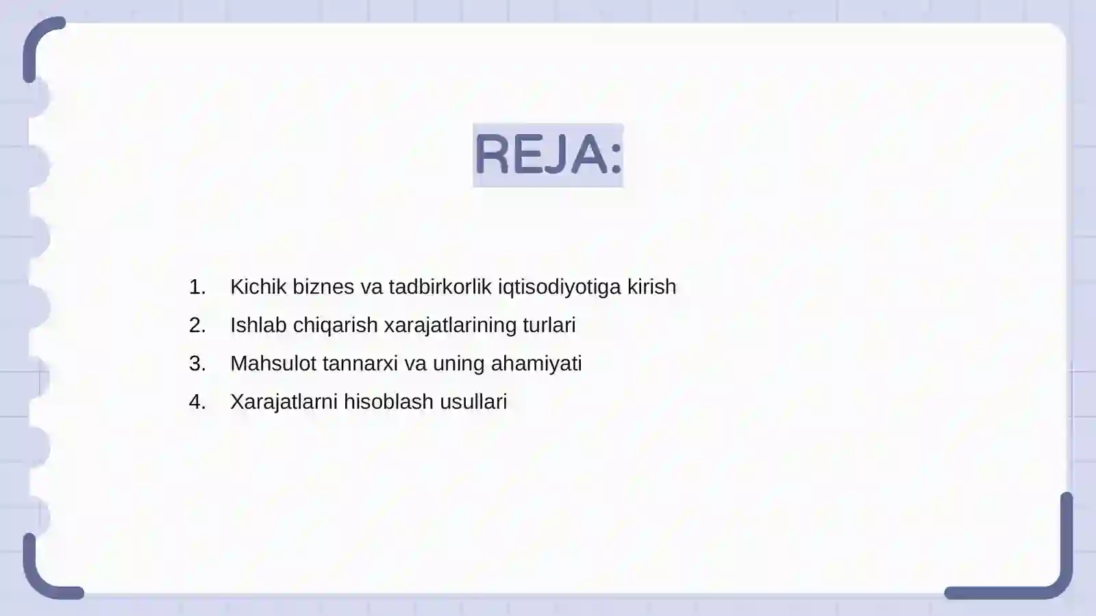 Kichik biznes va tadbirkorlik iqtisodiyoti subʼektlariga ishlab chiqarish xarajatlari va mahsulot tannarxi tahlili 2