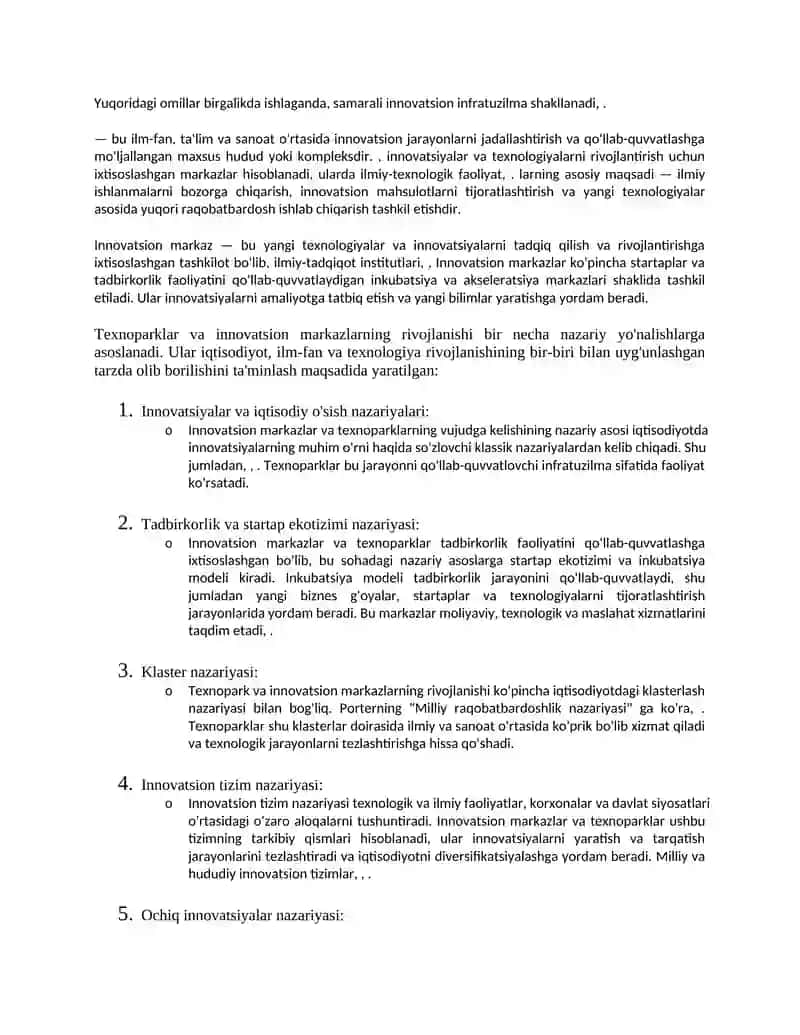 Innovatsion infratuzilma, texnologik parklar va texnopolislar 2
