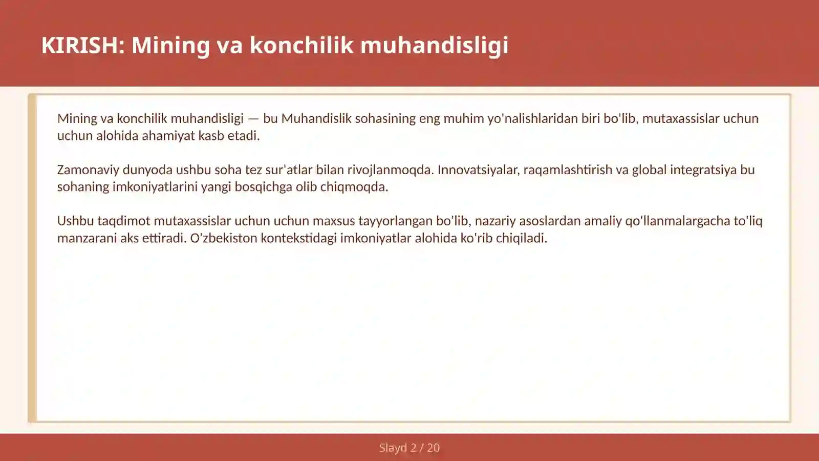 MINING VA KONCHILIK MUHANDISLIGI 2
