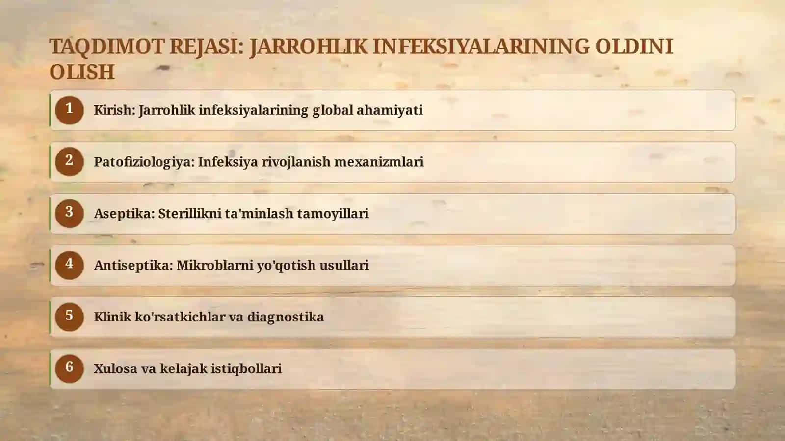Aseptika va antiseptika.Xirurgik infeksiyalarni oldini olish 2