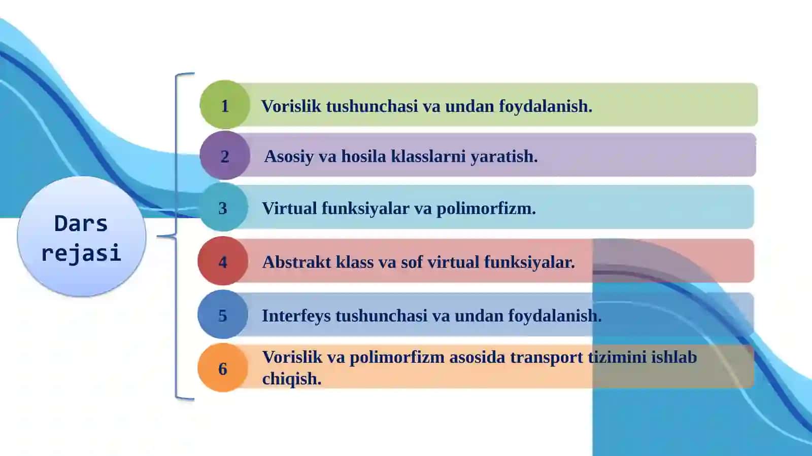 C++ dasturlash tilida vorislik va polimorfizm asosida kengaytiriladigan dasturiy tizimni loyihalash va ishlab chiqish 2