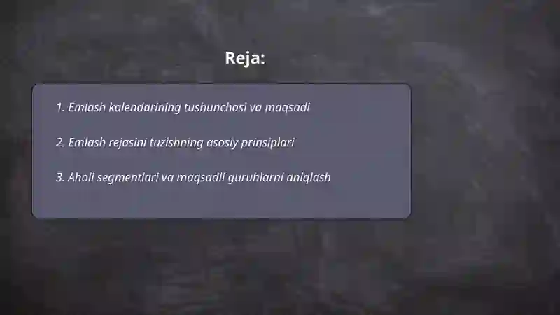 Emlash kalendar rejasini tuzish asoslari 2