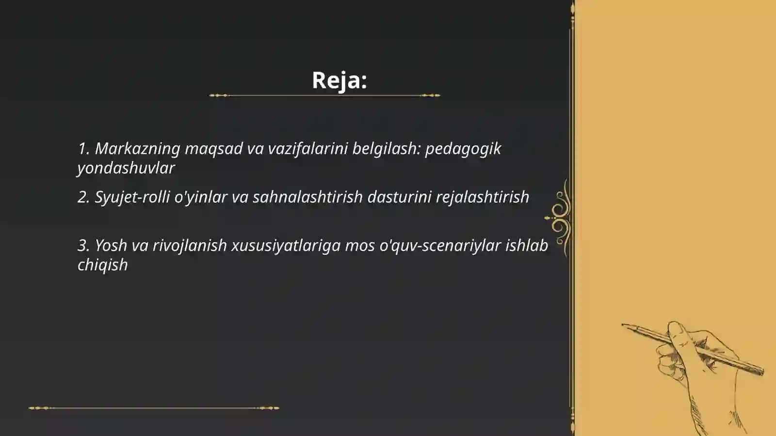 Syujet-rolli o'yinlar va sahnalashtirish markazida ta'limiy faoliyatni tashkil etish metodikasi 2