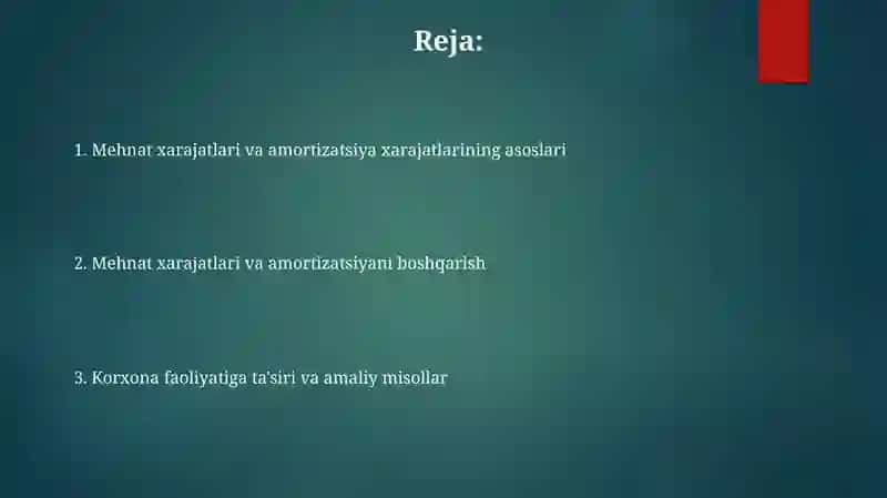 Mehnat haqi va amortizatsiya xarajatlari 2