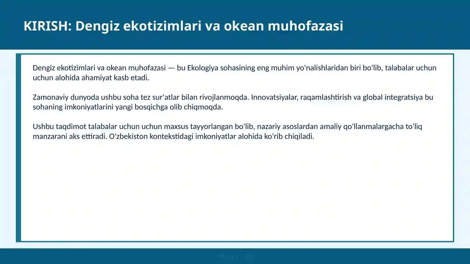 Dengiz ekotizimlari va okean muhofazasi 2