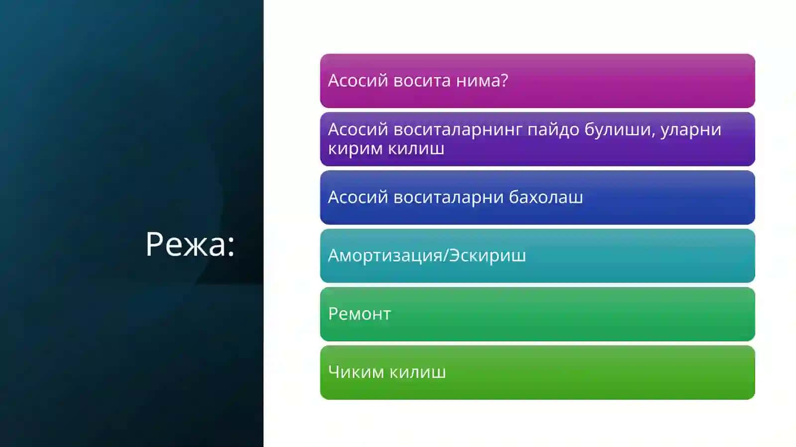 Асосий воситаларнинг мазмуни ва қўлланилиши 2