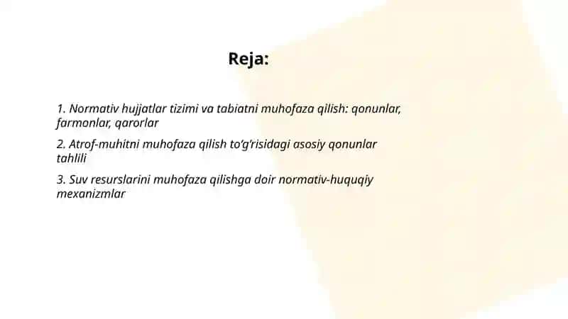 Tabiatni muhofaza qilish masalalarini meyoriy xujjatlarda yoritish 2