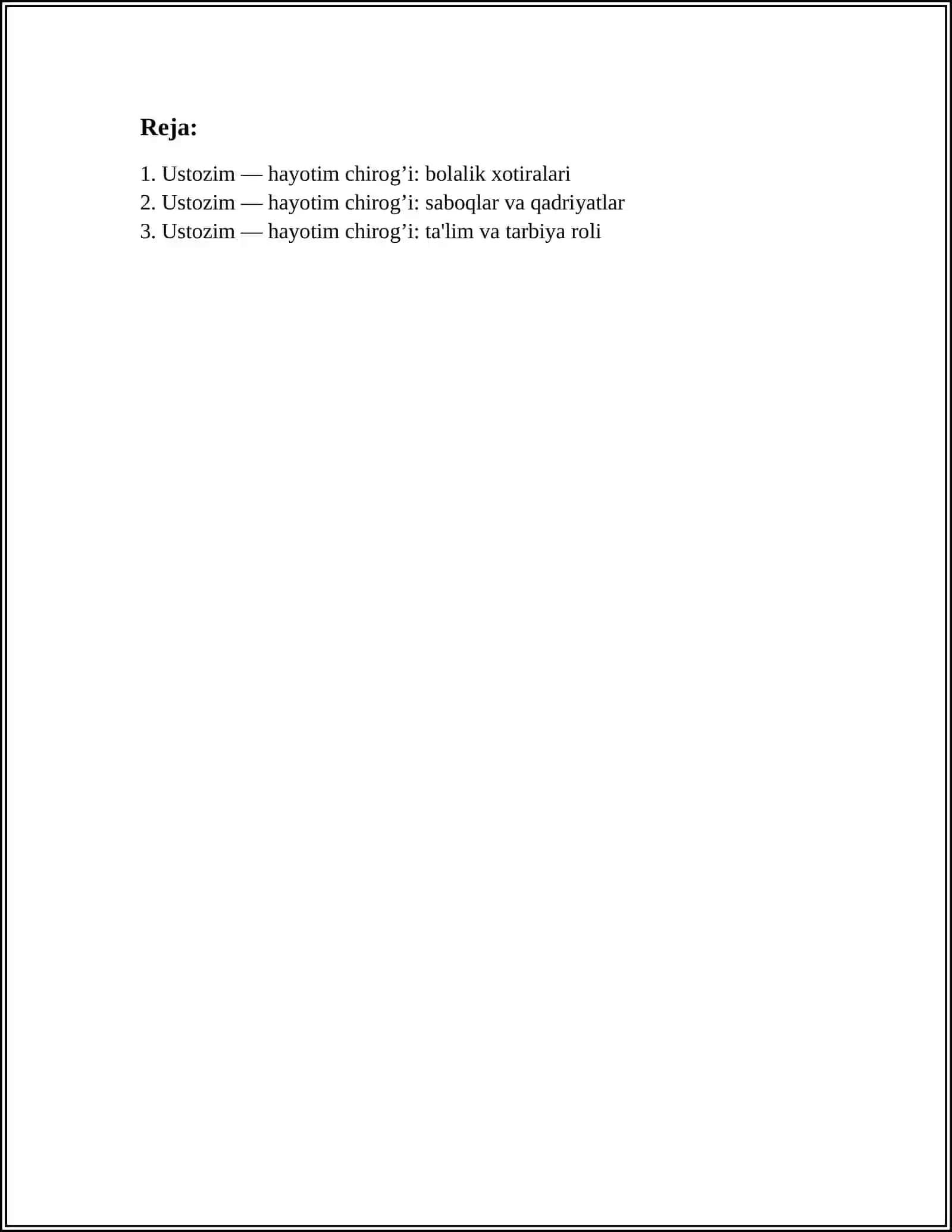 USTOZIM – HAYOTIM CHIROG’I 2