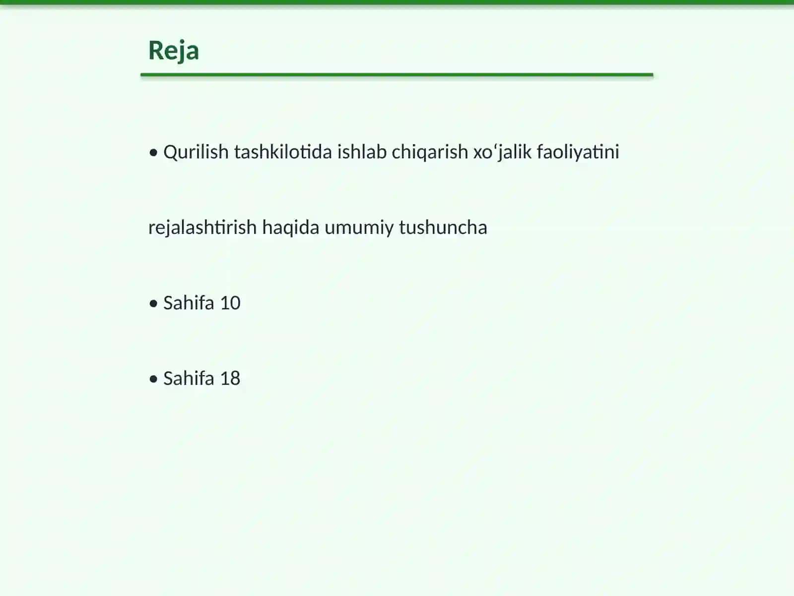 Qurilish tashkilotida ishlab chiqarish xoʻjalik faoliyatini rejalashtirish 2