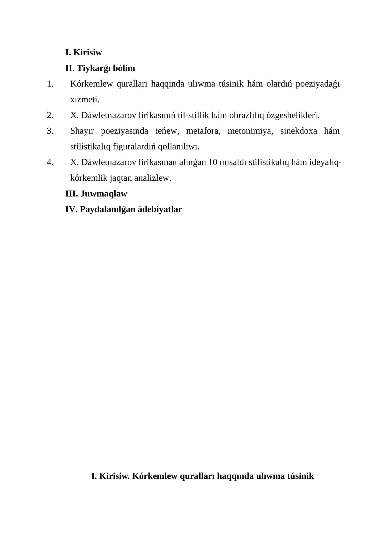X. Dáwletnazarov lirikasında kórkemlew qurallarınıń qollanılıwı 2