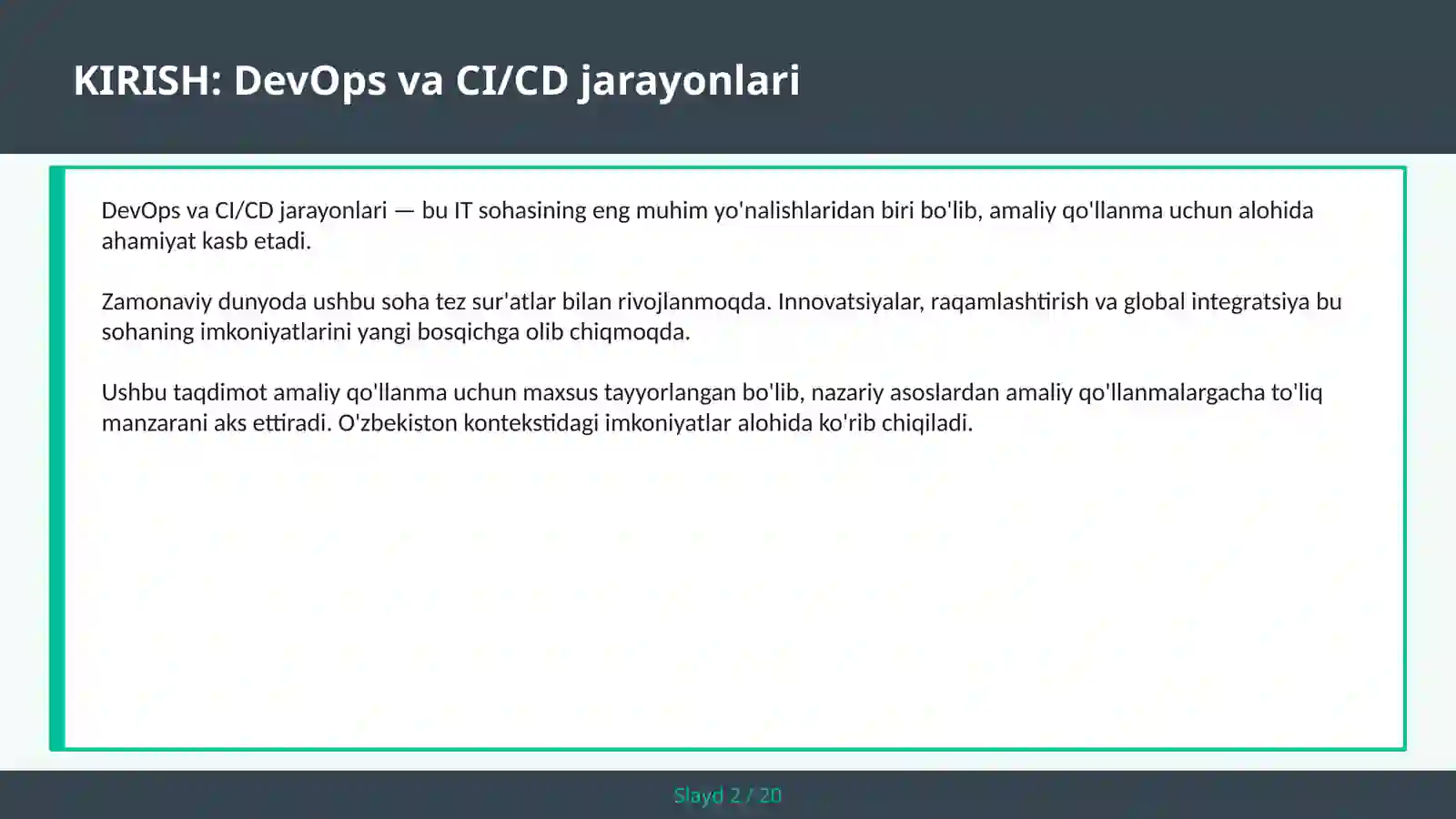 DEVOPS VA CI/CD JARAYONLARI 2