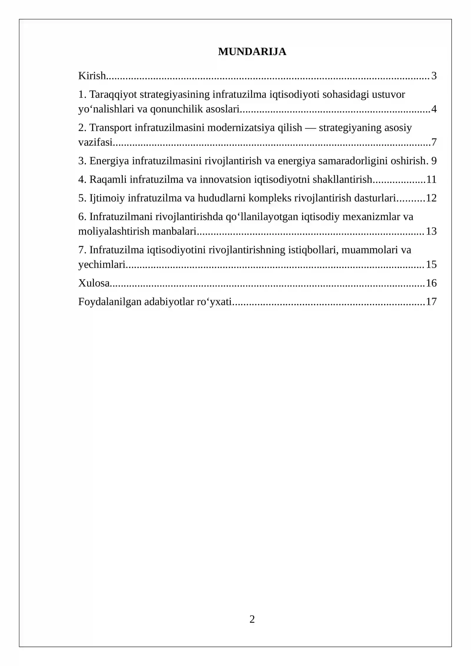 2022–2026 yillarga moʻljallangan Yangi Oʻzbekistonning taraqqiyot strategiyasida infratuzilma 2
