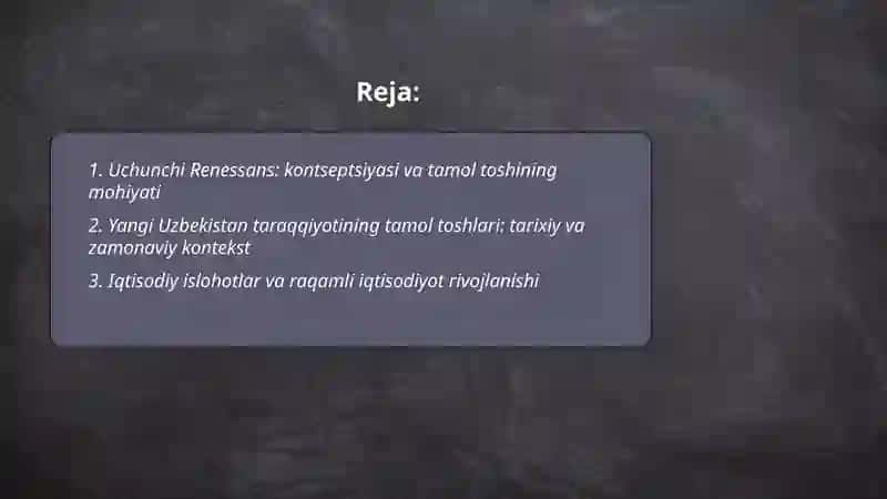 Uchunchi Renessans yangi Uzbekistan taraqqiyotining tamol toshi 2