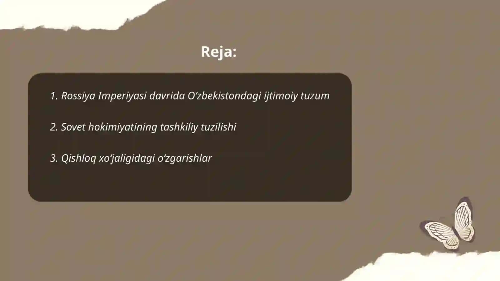 Rossiya imperiyasi va sovet Hukumdorligi davrida ólkadagi ijtimoiy iqtisodiy siyosiy va ma'naviy jarayonlar Eldor 2