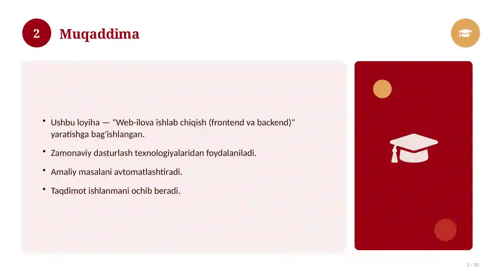 Web-ilova ishlab chiqish (frontend va backend) 2