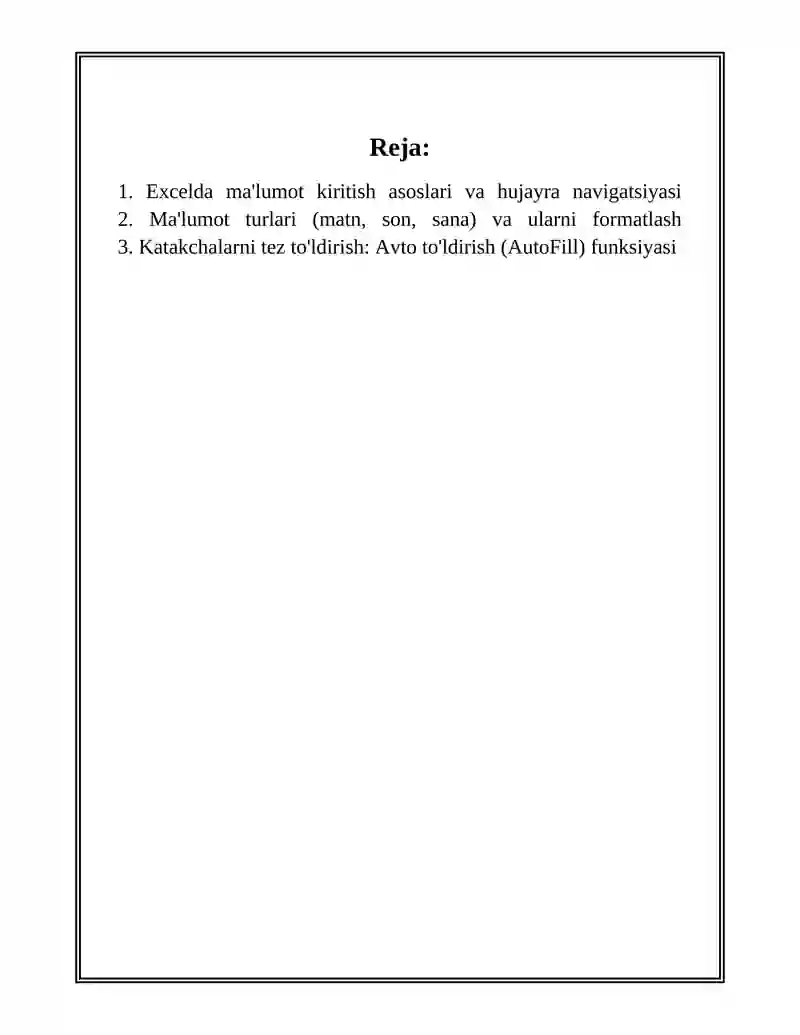EXCEL ELEKTRON JADVALLAR BILAN ISHLASH 2