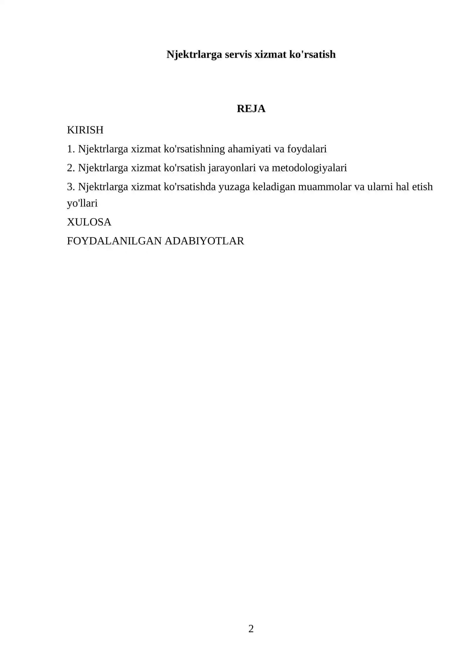 Njektrlarga servis xizmat ko'rsatish 2