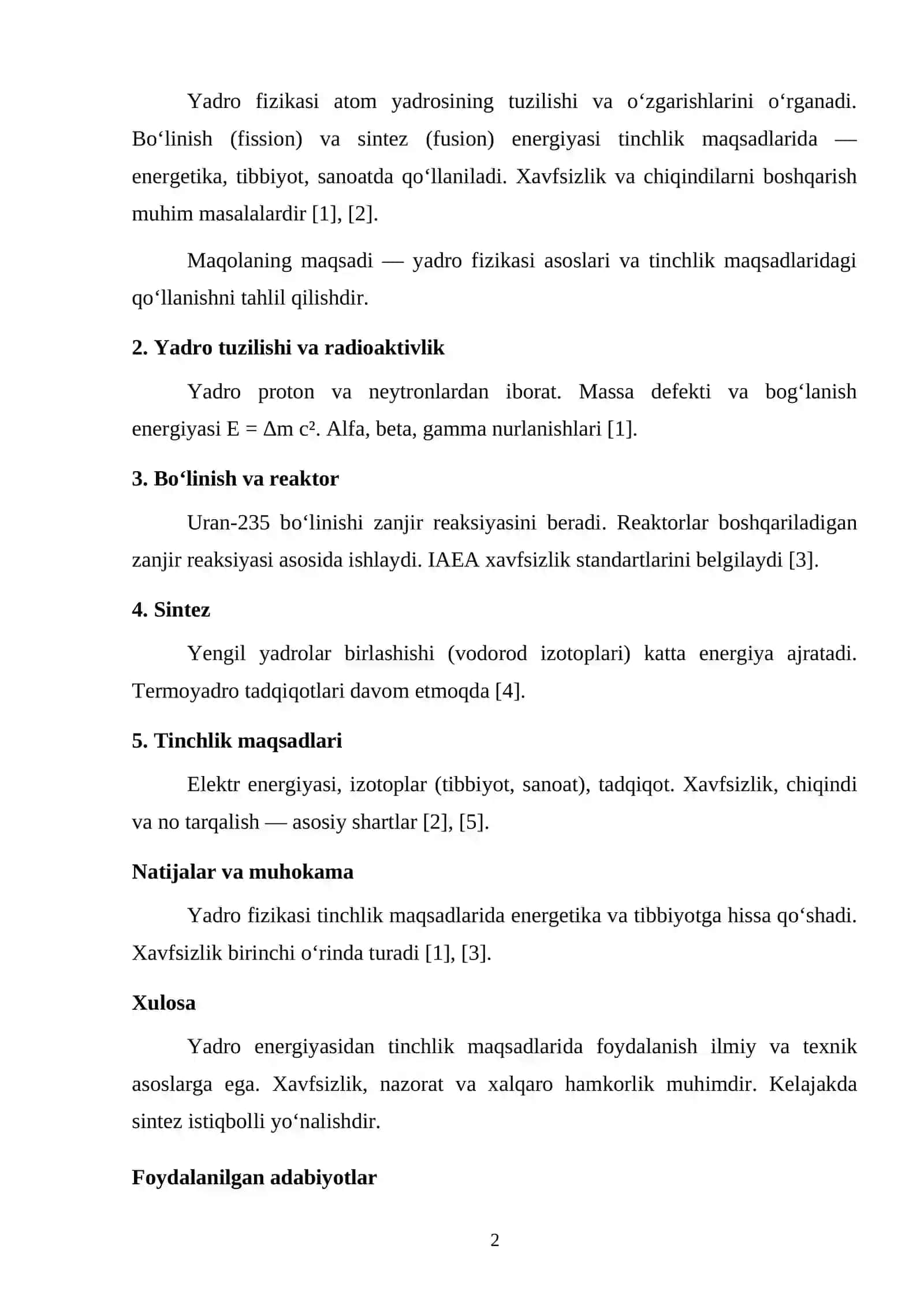 YADRO FIZIKASI VA YADRO ENERGIYASIDAN TINCHLIK MAQSADLARIDA FOYDALANISH 2