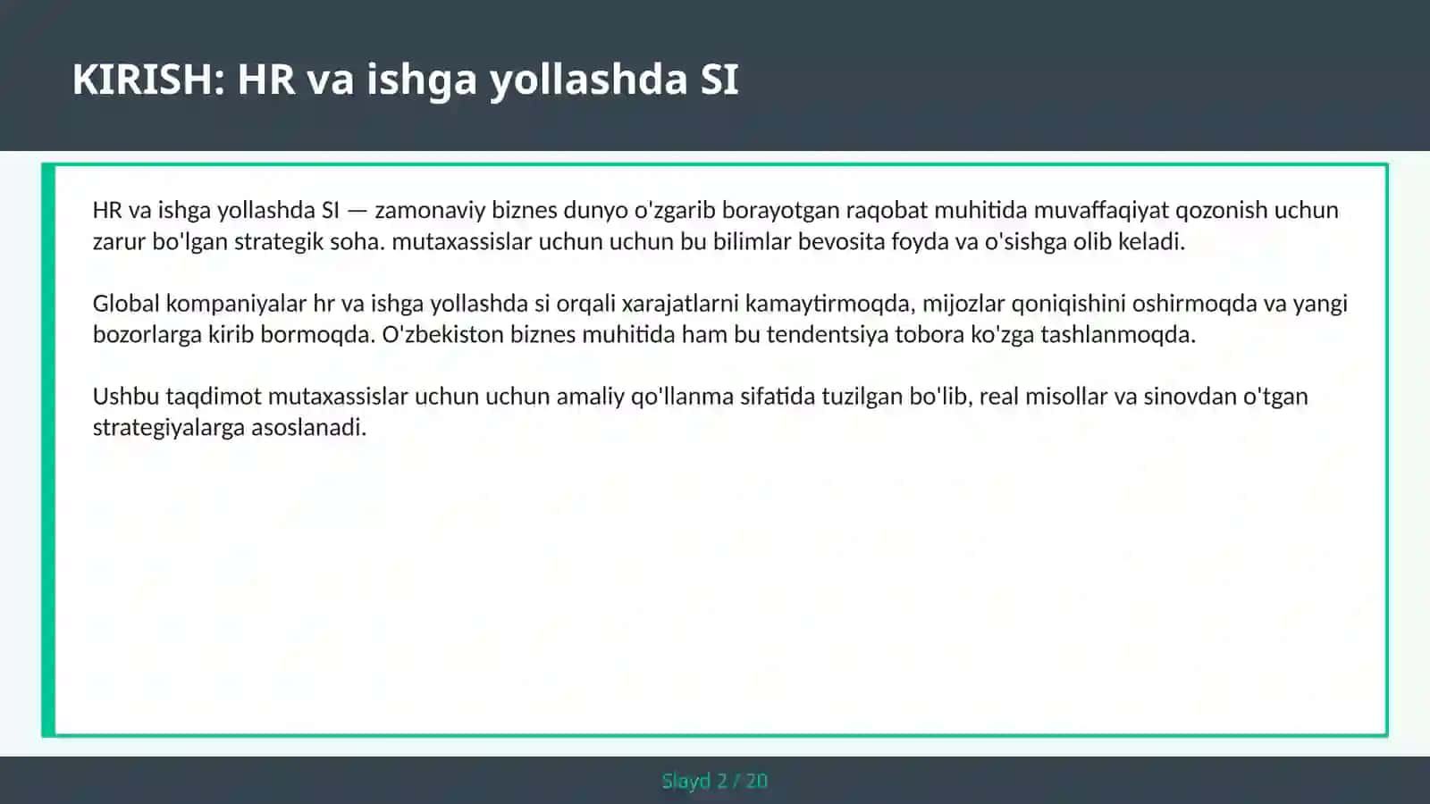 HR va ishga yollashda SI 2