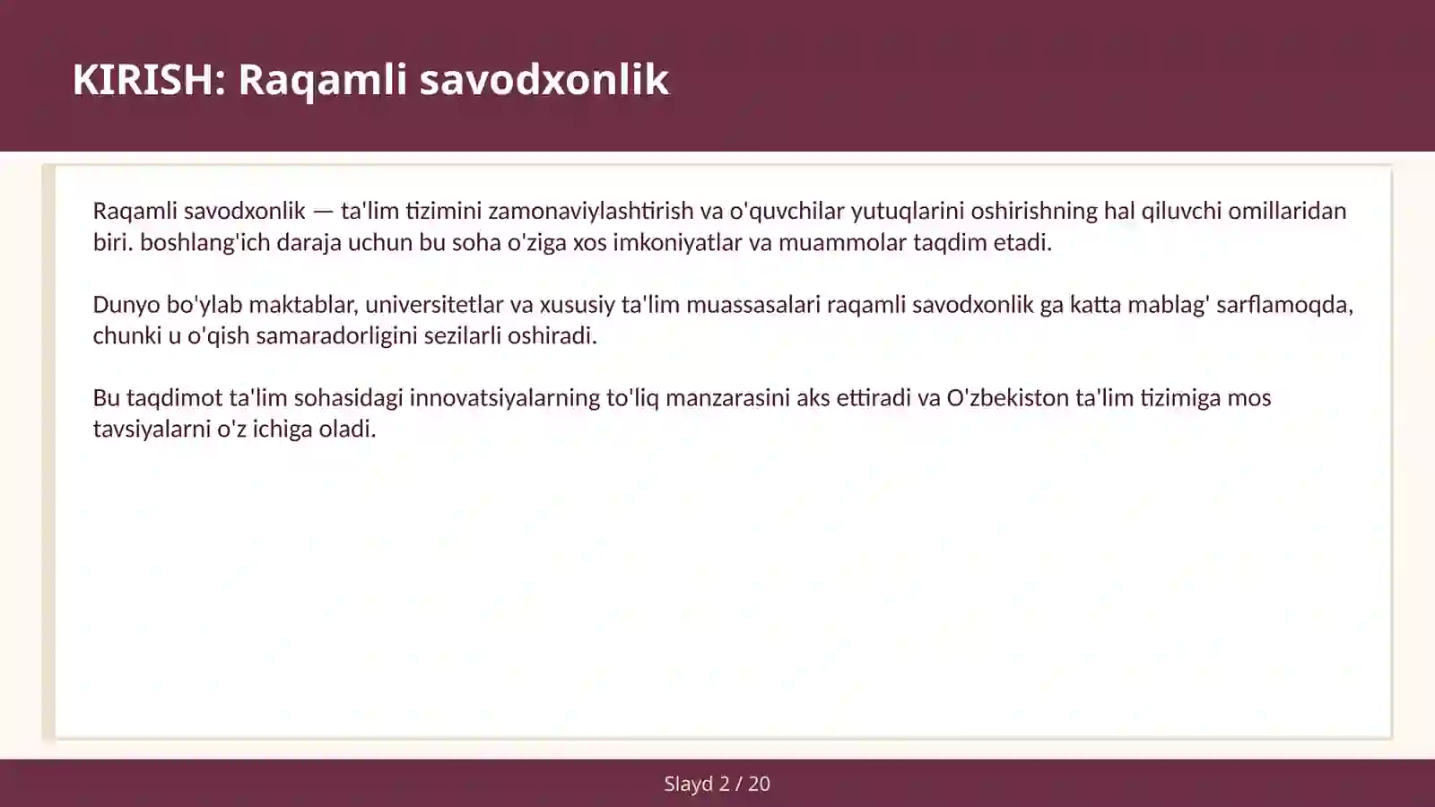 RAQAMLI SAVODXONLIK 2