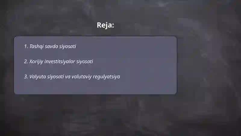 Davlat tashqi iqtisodiy siyosatining tarkibiy qismlari Oʻktamov Daston 2